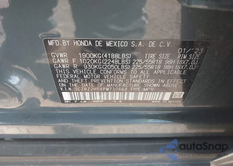 2023 Honda Hr-V Awd Sport из США, поврежденный, VIN 3CZRZ2H5XPM730668